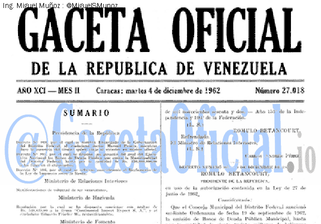 Gaceta Oficial 27018 del 4 Diciembre 1962