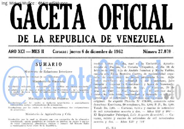 Gaceta Oficial 27020 del 6 Diciembre 1962