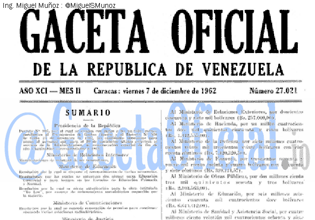 Gaceta Oficial 27021 del 7 Diciembre 1962