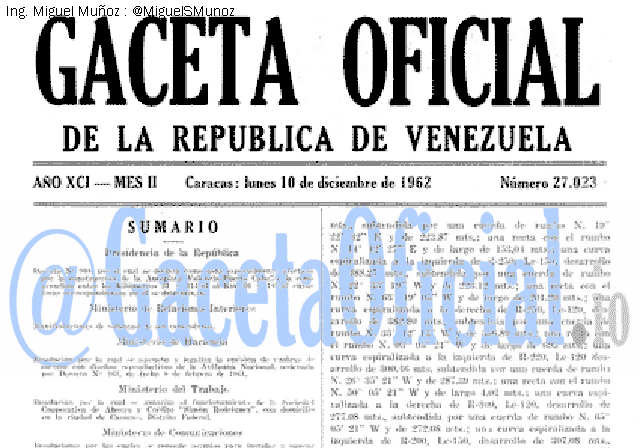 Gaceta Oficial 27023 del 10 Diciembre 1962