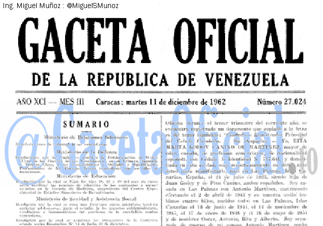 Gaceta Oficial 27024 del 11 Diciembre 1962