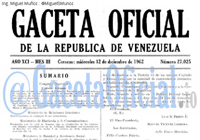 Gaceta Oficial 27025 del 12 Diciembre 1962