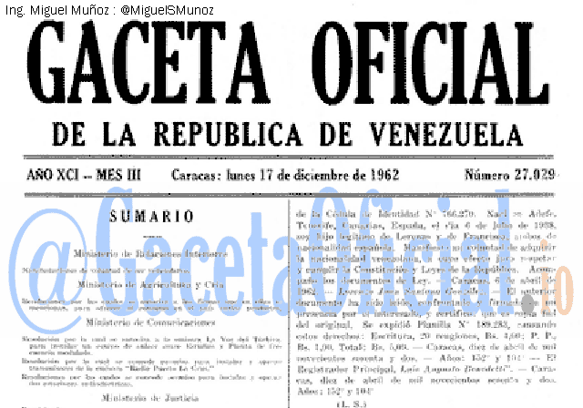 Gaceta Oficial 27029 del 17 Diciembre 1962
