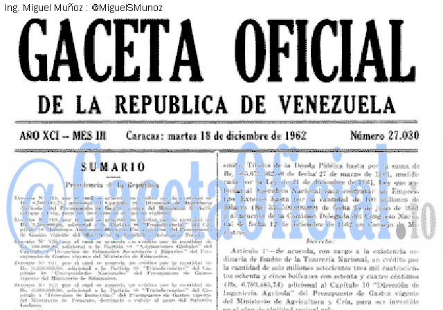Gaceta Oficial 27030 del 18 Diciembre 1962