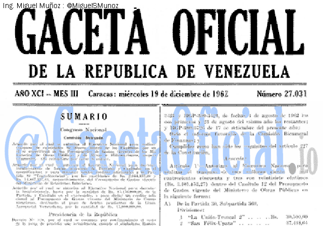 Gaceta Oficial 27031 del 19 Diciembre 1962