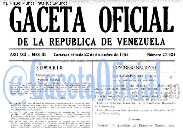 Gaceta Oficial 27034 del 22 Diciembre 1962