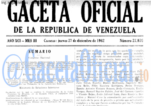 Gaceta Oficial 27036 del 27 Diciembre 1962