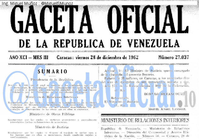 Gaceta Oficial 27037 del 28 Diciembre 1962