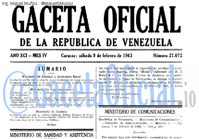 Gaceta Oficial 27072 del 9 Febrero 1963