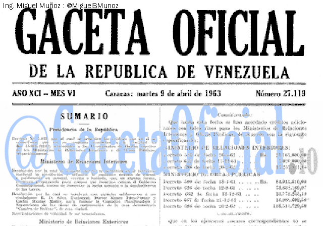 Gaceta Oficial 27119 del 9 Abril 1963