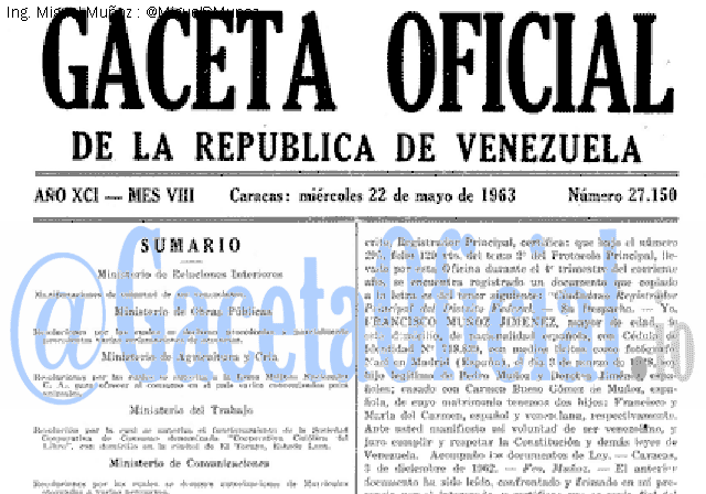 Gaceta Oficial 27150 del 22 Mayo 1963
