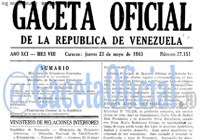 Gaceta Oficial 27151 del 23 Mayo 1963
