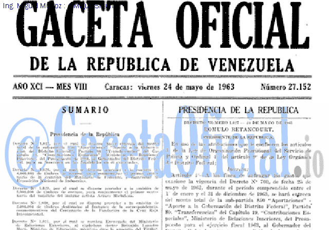 Gaceta Oficial 27152 del 24 Mayo 1963