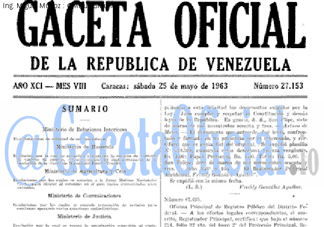 Gaceta Oficial 27153 del 25 Mayo 1963