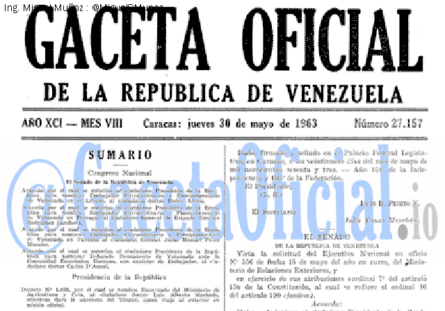 Gaceta Oficial 27157 del 30 Mayo 1963