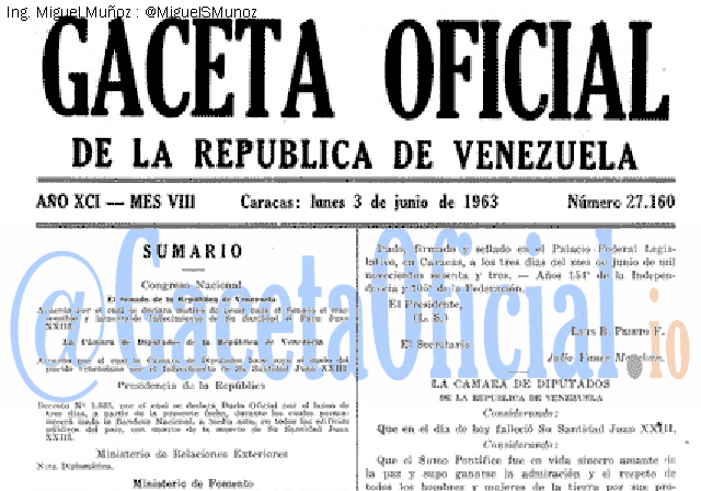 Gaceta Oficial 27160 del 3 Junio 1963