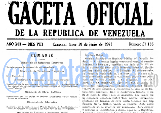 Gaceta Oficial 27166 del 10 Junio 1963