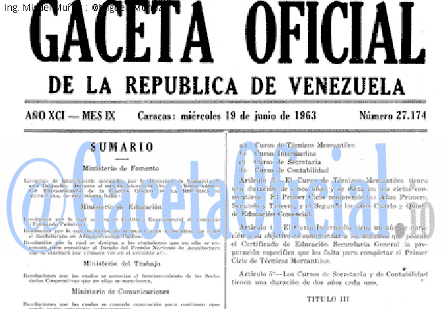 Gaceta Oficial 27174 del 19 Junio 1963
