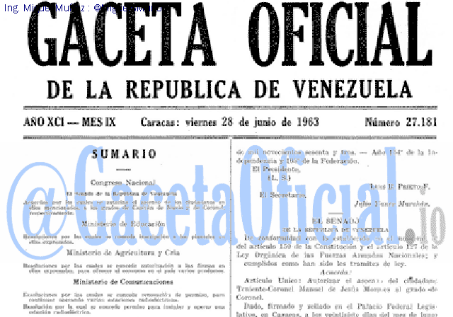 Gaceta Oficial 27181 del 28 Junio 1963