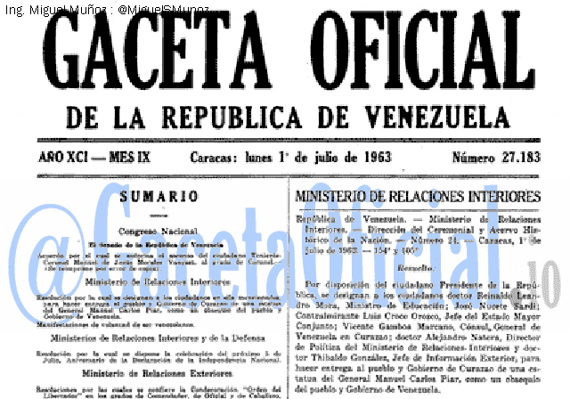 Gaceta Oficial 27183 del 1 Julio 1963