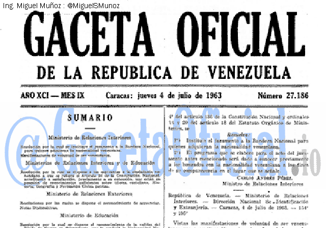 Gaceta Oficial 27186 del 4 Julio 1963