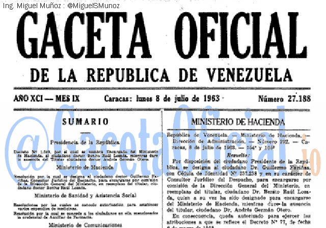 Gaceta Oficial 27188 del 8 Julio 1963