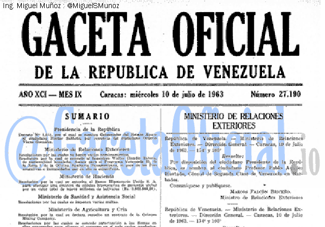 Gaceta Oficial 27190 del 10 Julio 1963