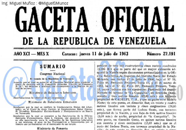 Gaceta Oficial 27191 del 11 Julio 1963