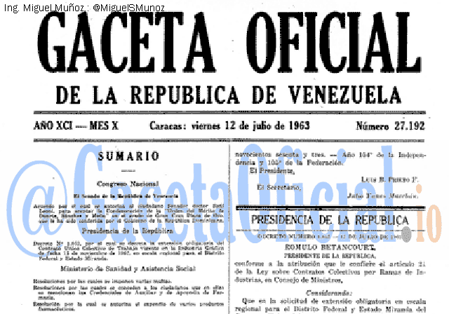Gaceta Oficial 27192 del 12 Julio 1963