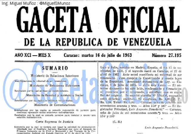 Gaceta Oficial 27195 del 16 Julio 1963
