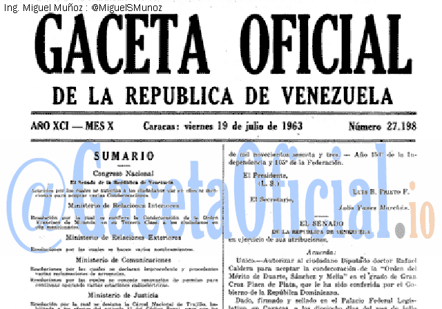 Gaceta Oficial 27198 del 19 Julio 1963
