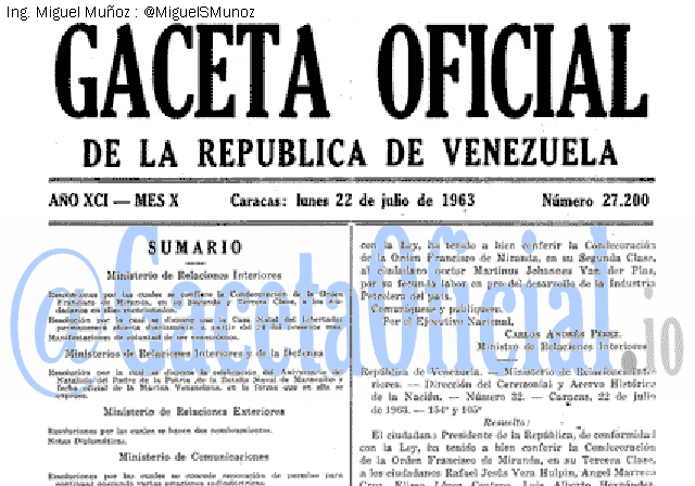 Gaceta Oficial 27200 del 22 Julio 1963