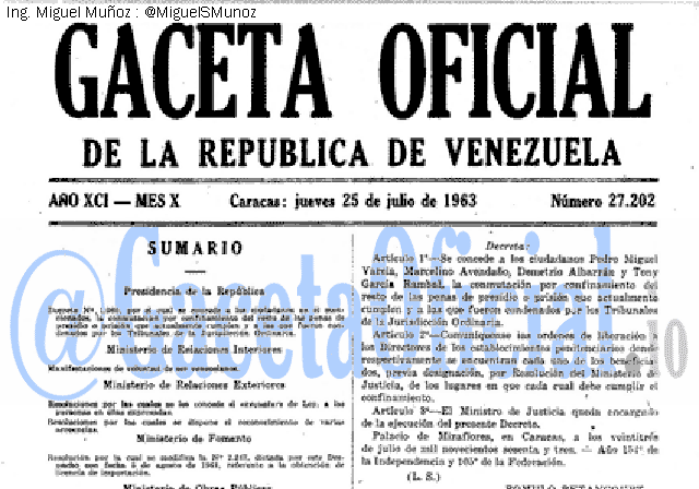 Gaceta Oficial 27202 del 25 Julio 1963