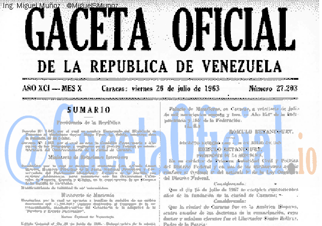 Gaceta Oficial 27203 del 26 Julio 1963