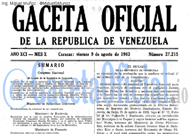 Gaceta Oficial 27215 del 9 Agosto 1963