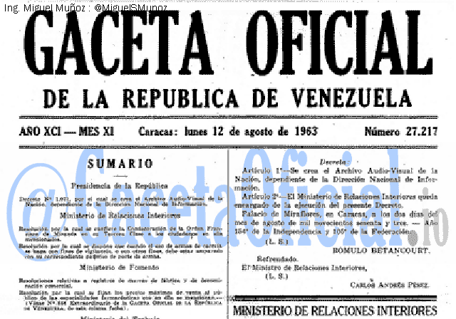 Gaceta Oficial 27217 del 12 Agosto 1963