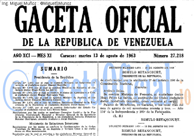 Gaceta Oficial 27218 del 13 Agosto 1963