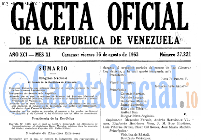 Gaceta Oficial 27221 del 16 Agosto 1963
