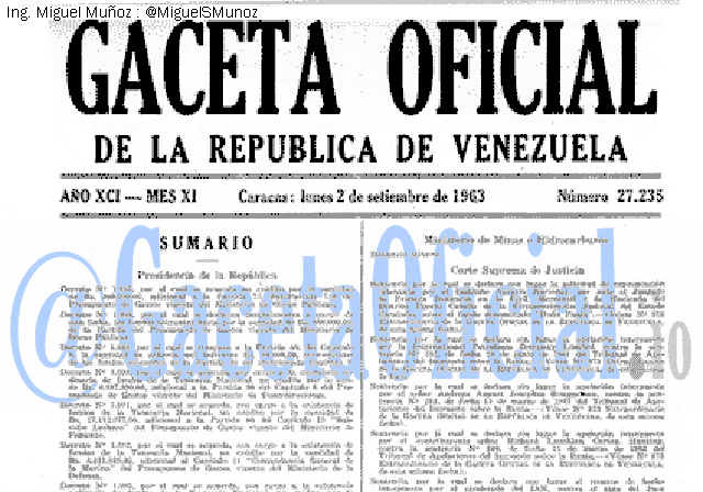 Gaceta Oficial 27235 del 2 Septiembre 1963