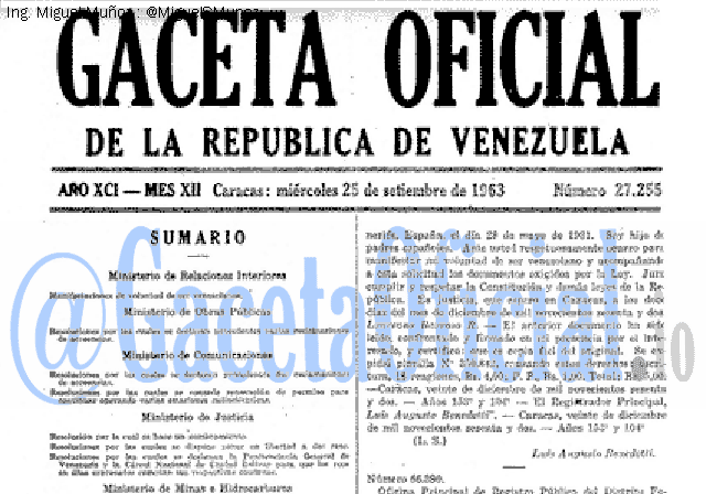 Gaceta Oficial 27255 del 25 Septiembre 1963
