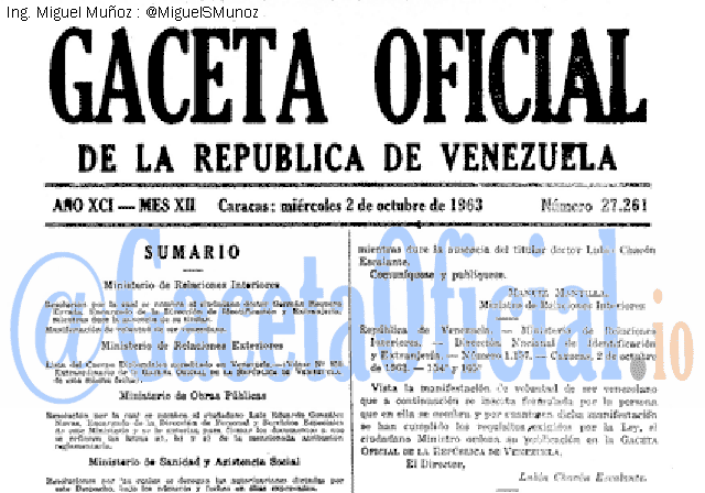 Gaceta Oficial 27261 del 2 Octubre 1963