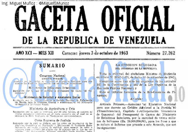 Gaceta Oficial 27262 del 3 Octubre 1963