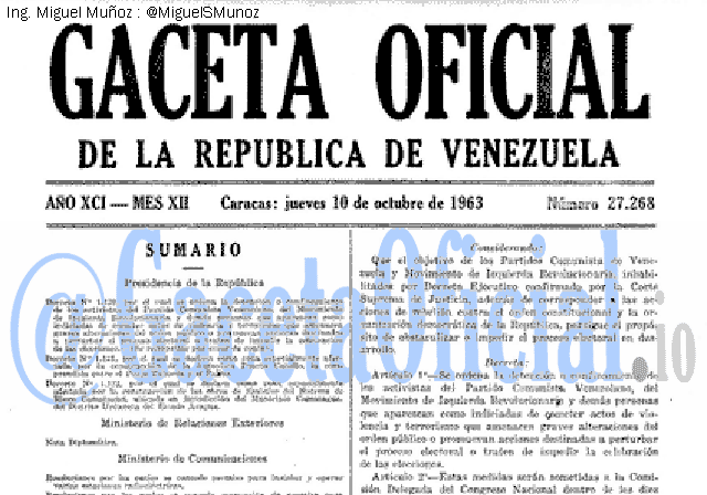 Gaceta Oficial 27268 del 10 Octubre 1963