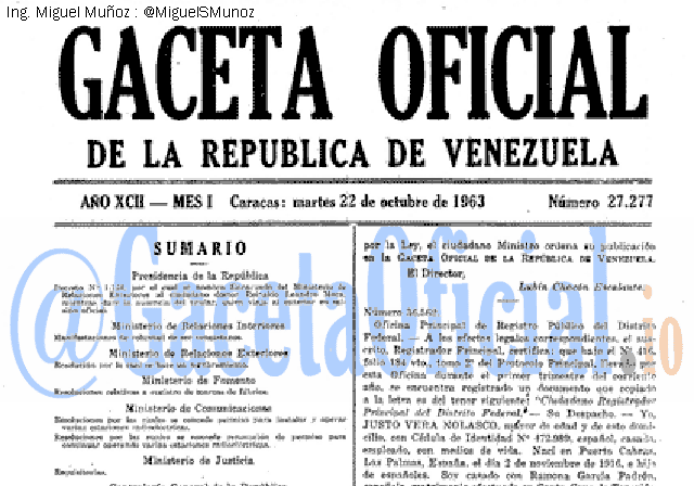 Gaceta Oficial 27277 del 22 Octubre 1963