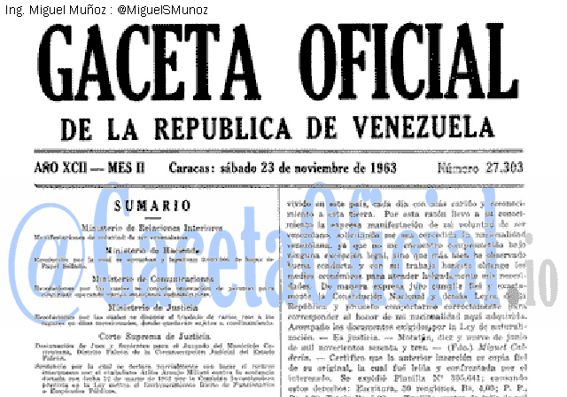 Gaceta Oficial 27303 del 23 Noviembre 1963
