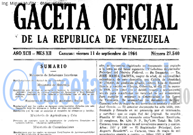 Gaceta Oficial 27540 del 11 Septiembre 1964