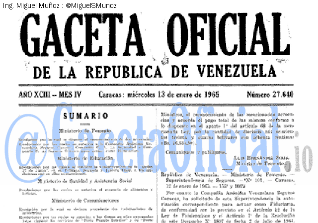 Gaceta Oficial 27640 del 13 Enero 1965