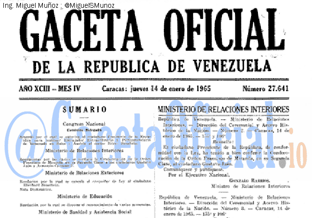 Gaceta Oficial 27641 del 14 Enero 1965
