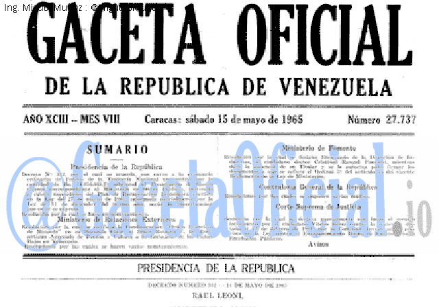 Gaceta Oficial 27737 del 15 Mayo 1965
