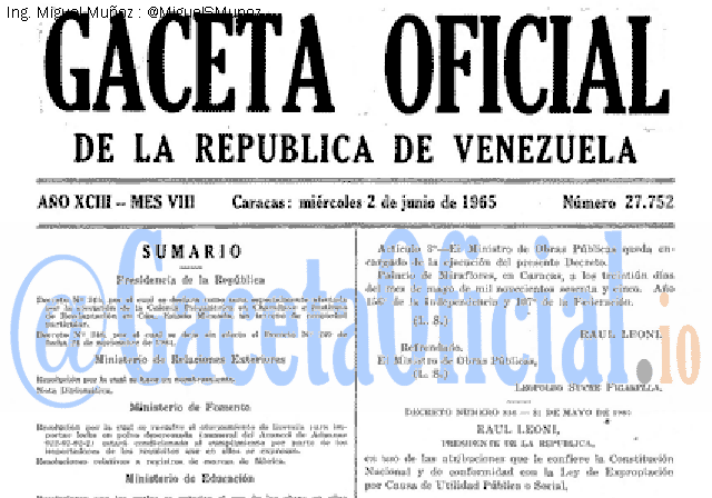 Gaceta Oficial 27752 del 2 Junio 1965